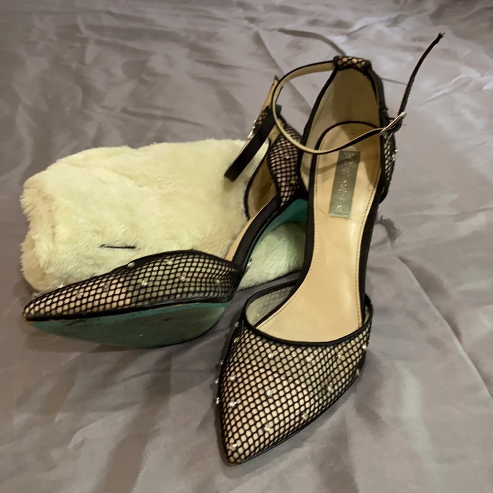 Betsy Johnson blue bottom Jeweled heel.